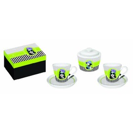 Baci Milano Coffee Cups Saucer Plus Sugar Bowl, Set of 2, Green