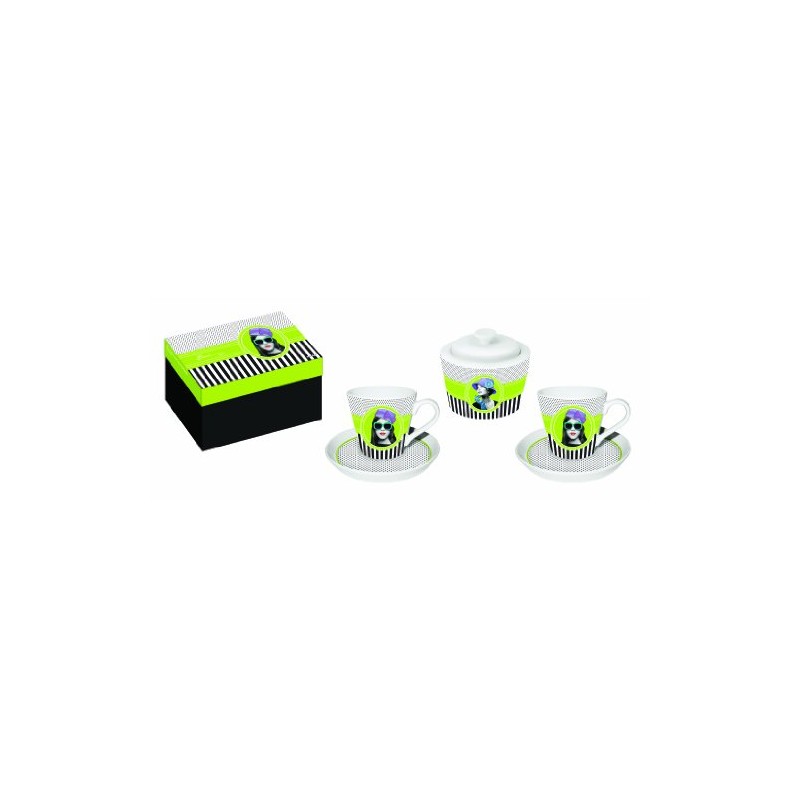 Baci Milano Coffee Cups Saucer Plus Sugar Bowl, Set of