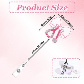 Pink Bow Stethoscope Nurse Badge Reel, Retractable Nurse Badge Holder Cute Glitter ID Name Reel Clip Nursing Badges Accessories for Women Nurses, Nursing Student, Doctor, Medical Worker, Teacher