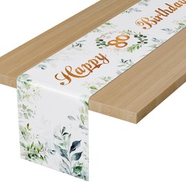 BEKOIUP Happy 80th Birthday Table Runners Green, 80th Birthday Table Runner Eucalyptus Leaves ,Table Cloth Linen Decoration for Home Holiday Party Decor Dining Table Decoration 13x72 Inch