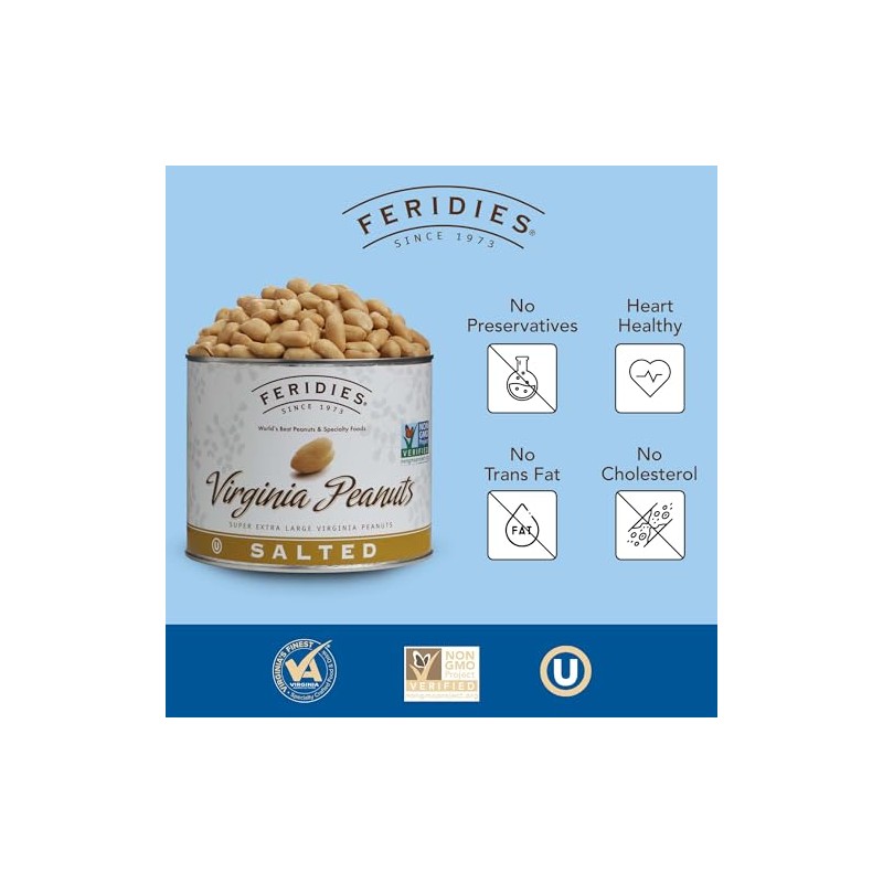 FERIDIES Extra Large Gourmet Virginia Salted Peanuts, Cooked in Pure