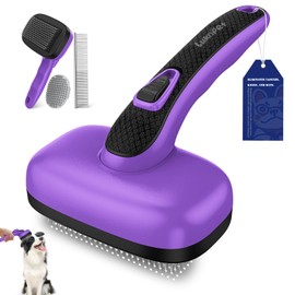 LUKNPET Dog Brush for Shedding, Self Cleaning Slicker Brush for Short & Long Haired Dogs, Suit Any Breed of Cats. Removes Loose Fur, Undercoat, Mats, Tangled Hair for Small Medium Large Animal.Purple