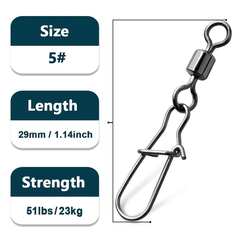 50-Pack Size 10 Duo-Lock Snap Swivels, 20mm 11kg Stainless Steel