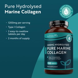 Nutravita Pure Marine Collagen 1200mg Bioavailable Hydrolysed Collagen Peptides - 120 Collagen Tablets - Collagen Supplements for Women - Alternative to Marine Collagen Capsules