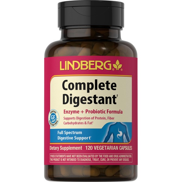 LINDBERG Complete Digestant Multi-Enzyme Formula with Pancreatin and Betain Hydrochloride, 120 Capsules
