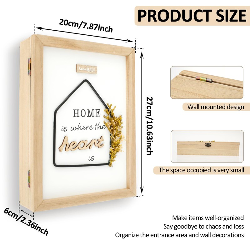 NIHUIFDPY Key Cabinet Wall Mounted, Wood Key Box with 6