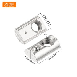 sourcing map 60Pcs M5 T Spring Nut Fastener Carbon Steel Nickel Plated Half Round Roll in Spring T Slot Nut for t-Slot Aluminum Profile 3D Printer, CNC Router 2020 Series
