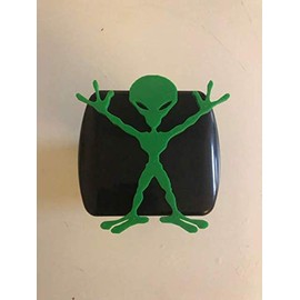LicensePlateFreak Area 51 Alien Martian in 3D - 2 inch Trailer Hitch Cover Black with Green - Back Off