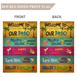 Snycler Welcome To Our Patio Garden Flag, 12.5x18" Party Decorations, Summer Decor, Outdoor Beach Bar Pub Porch Patio Deck Backyard Poolside Decor Outside