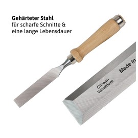 Dönges Chisel 20 mm, with Wooden Handle Made of White Beech, with Side Bevel, Made in Germany, Pry Bar for Woodworking, Chisel Suitable for Beginners and Professionals