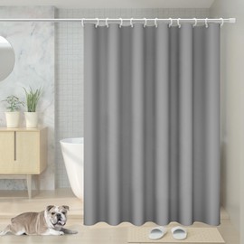 Vinabo Shower Curtain Anti Mould, 180 x 200cm Bathroom Curtains, Shower Curtain with 12 Hooks, Washable Shower Curtain, Shower Curtain PEVA Fabric in Grey