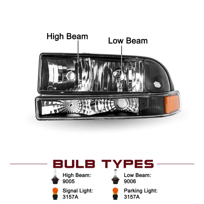 JSBOYAT 4 PCS Headlight Assembly Replacement for 1998-2005 Chevy Blazer