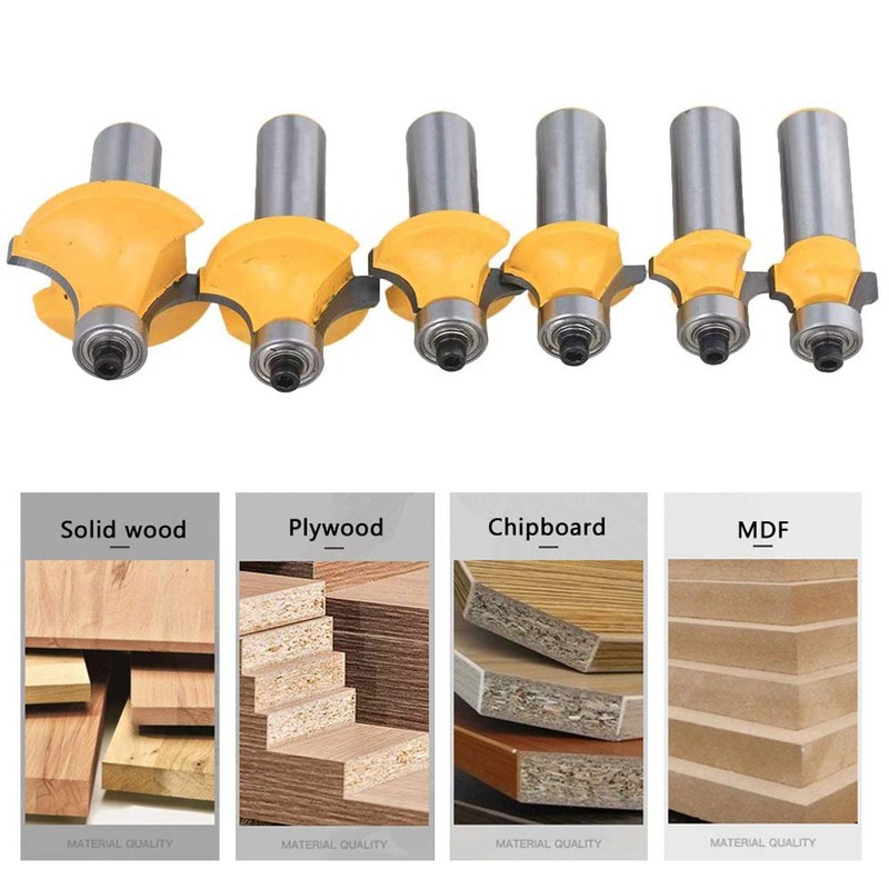 Mesee 6 Pieces Round Over Edging Router Bit Set, 1/2-Inch