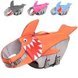 Dog Life Jacket Swimming Vest: Shark Dog Life Vest for Large Dogs, Adjustable Ripstop Pet Life Preserver for Swimming Boating - with Reflective Stripes & Rescue Handle (Orange)