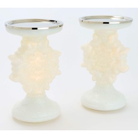 Set of 2 Lit Mercury Glass Snowflake Pedestals by Valerie, H442866