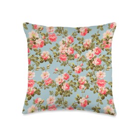 Pioneer Country Farm Vintage Retro Baby Blue Red Floral Throw Pillow