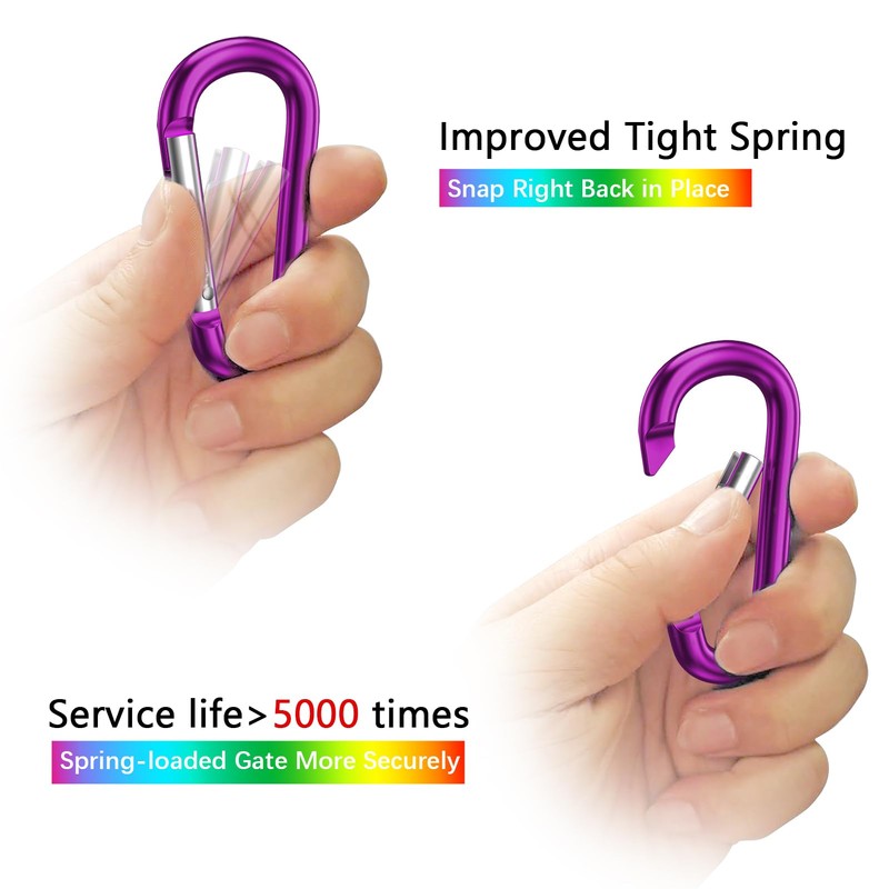 Sprookber 3" Aluminum Carabiner D Ring, Caribeener Clips, Spring Snap