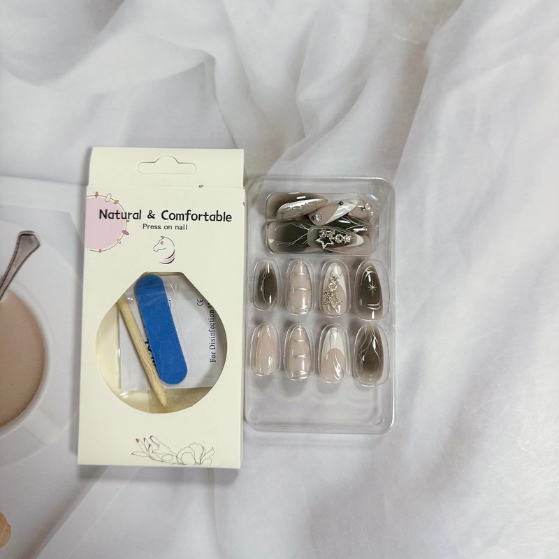 White French Tip Press on Nails Almond Long Fake Nails