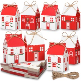 Zhanmai 48 Pcs Christmas Treat Boxes Candy Red Village Vintage Mini Gingerbread House Favor Box Christmas Party Paperboard Gift Boxes for Xmas Holiday Party Treat Cookie Goodie Snack Gift Packaging