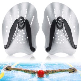 WuGU Hand Paddles Schwimmen, Einstellbar Schwimmpaddel, Schwimmhilfe Erwachsene Kinder, Schwimmtrainingsgerät Handpaddel zum Schwimmen Pool-Übungsgeräte Zubehör, Unisex(Silber)