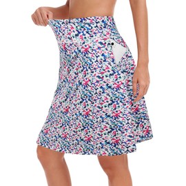 KORALHY 20" Knee Length Skorts Skirts for Women with Pockets, High Waist Skirts Active Tennis Golf Skorts with Inner Shorts for Hiking Running XL