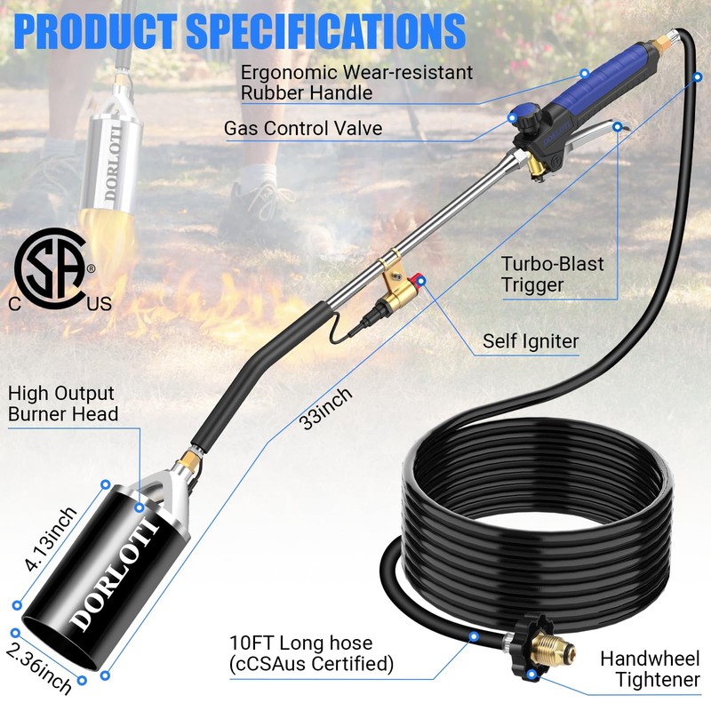 Propane Torch Weed Burner Kit,High Output 2,400,000 BTU with Storage