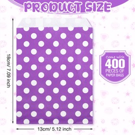 Potchen 400 Packs 5 x 7 Inches Treat Paper Bags Polka Dot Cookie Candy Buffet Small Treat Snack Bags for Food Sandwich Packaging (Purple and White)