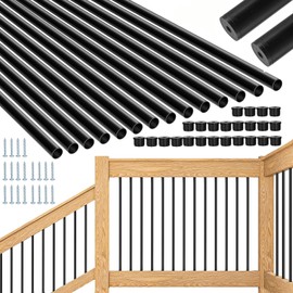 HTWAVE 101 Pack 26" Deck Balusters, Hollow Round Aluminum Balusters for Deck Railing, Aluminum Deck Spindles with Screws for Railing Fencing, Metal Deck Balusters Staircase Spindles W/Conectors