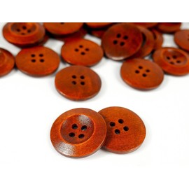 AKOAK 50 Pcs Wooden Buttons, 25mm Sweater Buttons, Red Coffee Wide Edge Sewing Buttons, Natural Wooden Decorative Buttons for Sewing Craft Clothing, 4 Holes