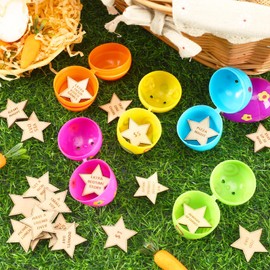 CypherX Easter Egg Fillers- Wood Easter Reward Tokens, Easter Prizes Stuffers Coins, Family Night Tokens, 24 Redeemable Tokens+6 Blank DIY Tokens, Unique Family Easter Egg Hunt Activities- Star