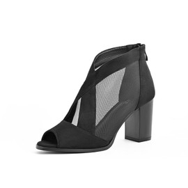 SICARE Peep-Toe, klobige Absätze für Damen, bequeme Blockabsätze, ausgeschnittener Reißverschluss, sexy Netz-Stiefeletten, Stil für Damen, elegante Verabredungen, Business-Partys, Schwarz, 37