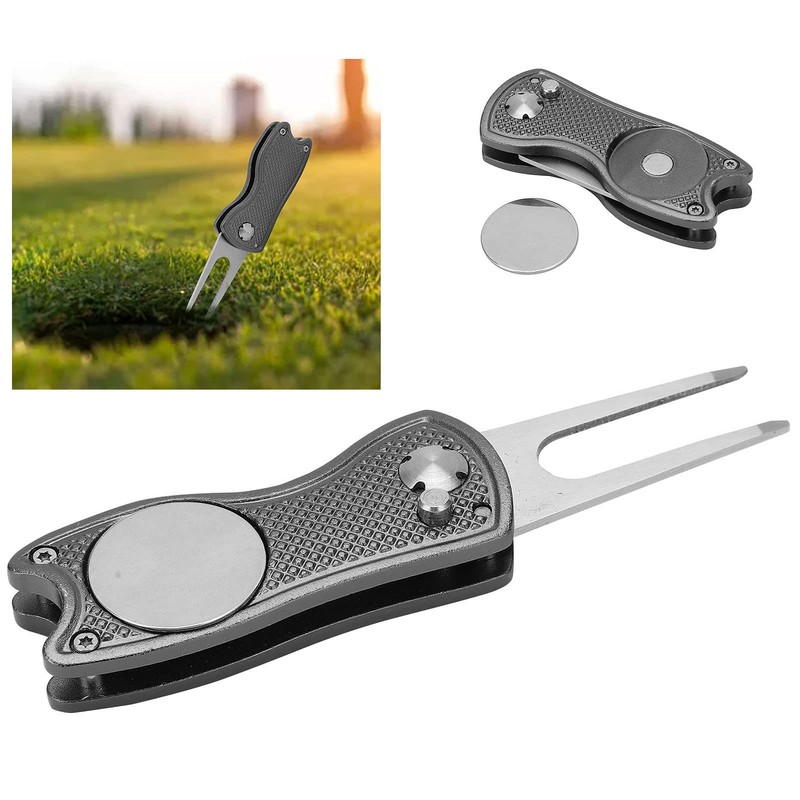 Pwshymi Stainless Steel Golf Pitchfork Foldable Golf Divot Tool Switchblade