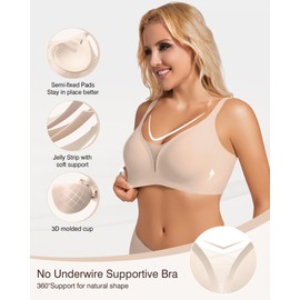 VRVOICE Womens Wireless Bras V Mesh Push Up No Underwire Bralette Seamless Supportive Tshirt Bra Everyday Bras,Nude,Medium