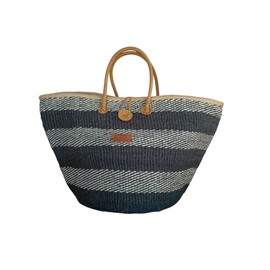 Balance Flow Handwoven Economical Sisal Tote Bag, Market Grocery Shopping Bags with Leather Strap Handles and Button Closure, Large Straw Shoulder Purse Suitable for Travel, Handmade Summer Beach Hand