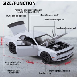 OANMYJJO Toy Cars for Kids 1/32 Challenger Hellcat Die Cast Metal Toy Cars,Pull Back Hellcat CarWith Light and Music Hellcat Toy Car Collectible Model Cars,for Boys Age 3 + Year Old（Grey）