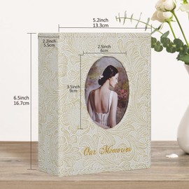 RECUTMS Photo Albums DIY Oval Cover Window Photo Book Hold 100 Vertical Photos Pocket Photo Album Retro Leather Cover Picture Book for Baby Growth Keepsake Wedding Memory（Light Green）