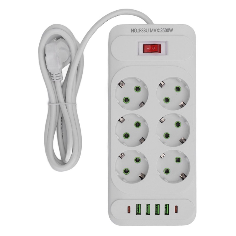 Power Strip 6 Outlets 4 USB 2 Type C Ports