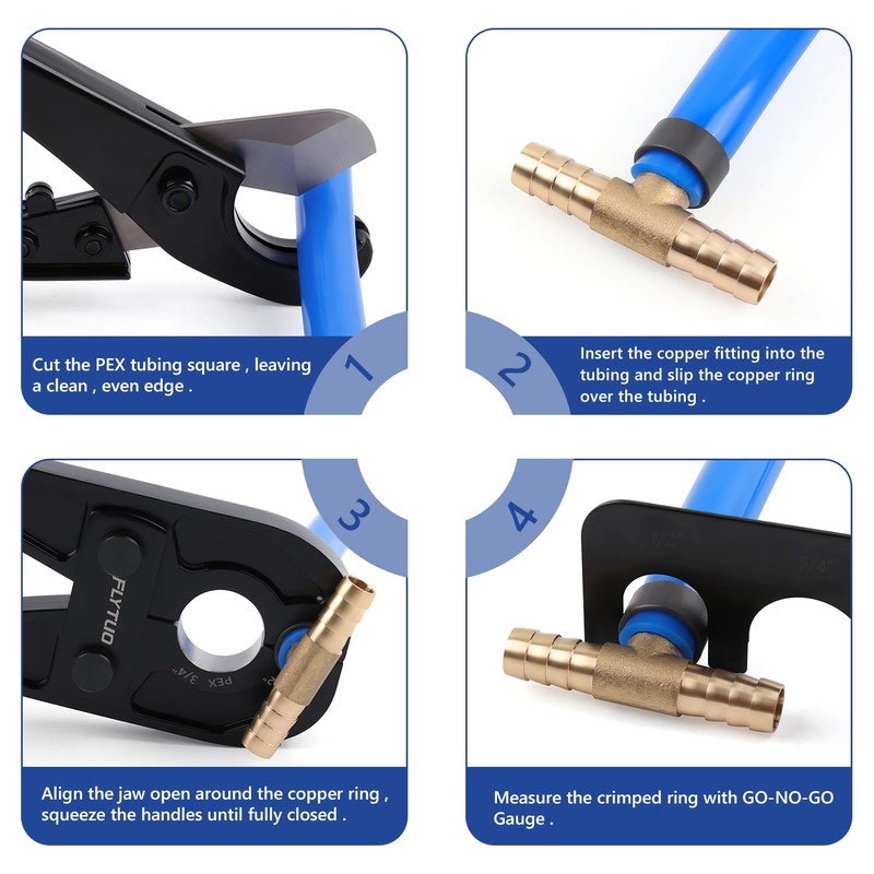 Flytuo 1/2" & 3/4" Combo PEX Crimping Tool for Copper