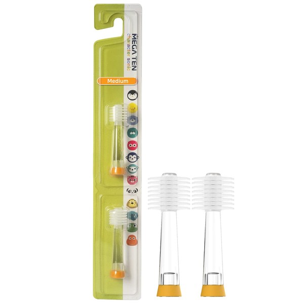 MEGATEN Kids 360 Degree Ultrasonic Electric Toothbrush Refill Brush Head - Made in Korea - Soft Microfiber Bristles - BPA Free - Over 48months, Medium 2ea