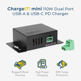 ChargeIt! Mini 110W Dual Type-C PD Charger with 65W & 45W PD Ports with PPS - Fast Charging for Laptops, Tablets, and Phones