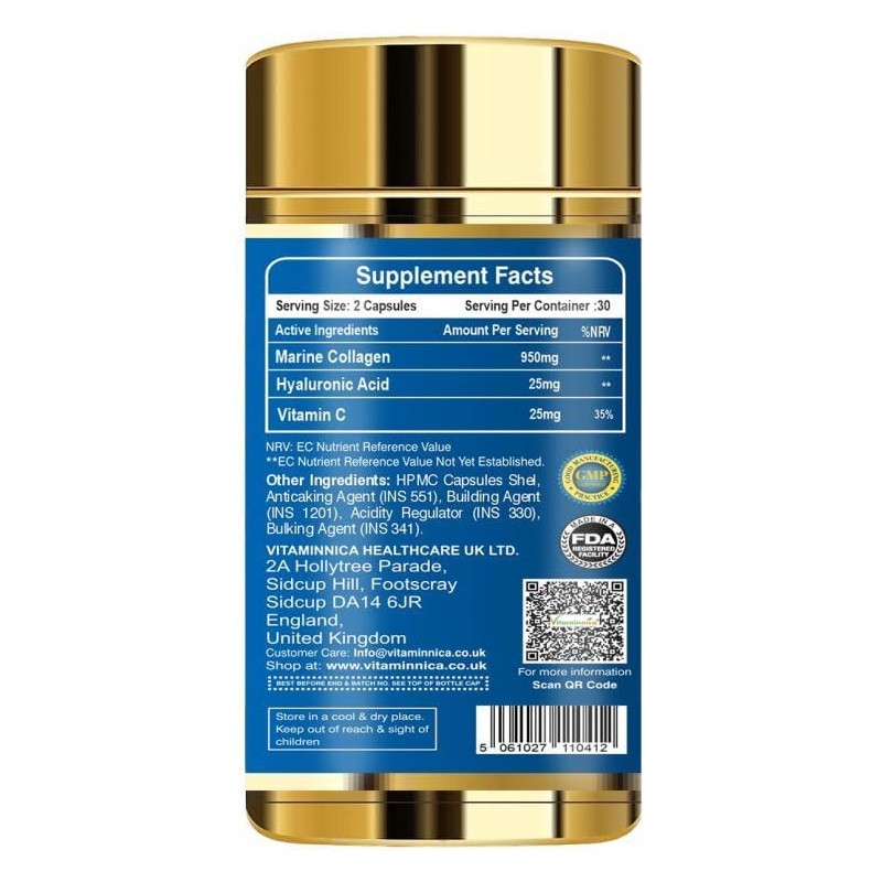 Vitaminnica Marine Collagen Capsules with Hyaluronic Acid & Vitamin C