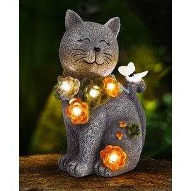 Cat Decorative Garden with Solar LED, Mum Mother's Day Gift, Gifts for Women, Garden Decoration for Outdoor Use, Weatherproof, Gifts for Cat Lovers, Cat Balcony Decoration, Birthday Gift for Women