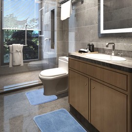 Rururug Bathroom Rug Set, 2 Pieces, Soft Microfibre Bathroom Mat and Toilet Rug with Cut-Out, Non-Slip Bath Mat, Washable Bath Mat Set, Light Blue, 50 x 80 + 50 x 40 cm