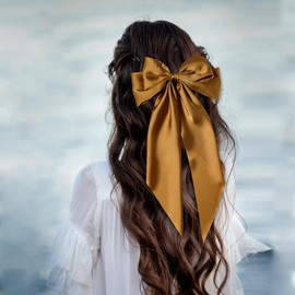 Hair Bow Hair Clip with Bow Hair Bows for Women Large Hair Pin with Bow French Hair Clips with Long Ribbon Solid Color Hair Clips Hair Bows (Coffee)