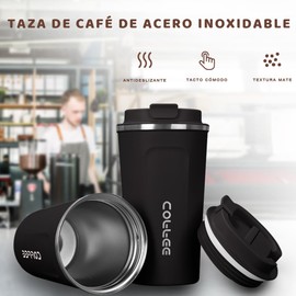 MXCOCO Taza Termo de Café de 18 oz/510 ml de Acero Inoxidable 304 con Tapa, Taza de Vacío para Bebidas de Café Frías y Calientes, Vaso Térmico para Café, para la Oficina, el Automóvil y el Parque