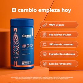 BIRDMAN Vitamina D3 + K2 | Suplemento Alimenticio de Origen Vegetal | Fórmula Limpia Sin Aditivos | Cápsula Vegana | Esencia Refrescante | 150 Porcion
