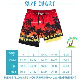 Cozople Swimming Shorts for Boys Boxer Brief Liner Bathing Suits Red Hawaii Coconut Tree Graphic Swim Trunks Youth Boys Quick Dry Anti Chafe Swimsuits for Summer