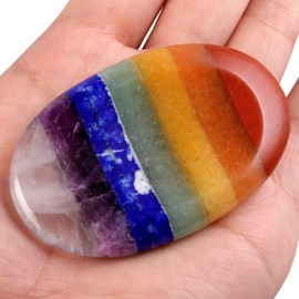 Rockcloud 1 PC 7 Chakra Thumb Stone Pocket Palm Stone Healing Crystals Energy Rock