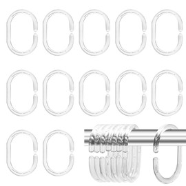 PAVIKE Shower Curtain Rings, One-touch Installation, Inner Diameter 1.7 x 1.1 inches (44 x 27 mm), Set of 12, Transparent, Rust Free, Plastic, Curtain Ring Hooks, C-Shape, Ring Runner, Curtain Clips