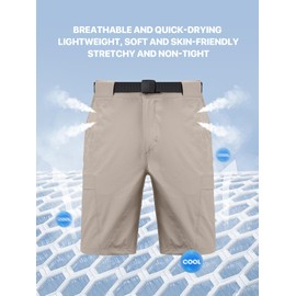 Aicall Mens Cargo Hiking Shorts Water Resistant Quick Dry Lightweight Breathable Tactical Shorts with Nylon Belt Khaki 38W10L